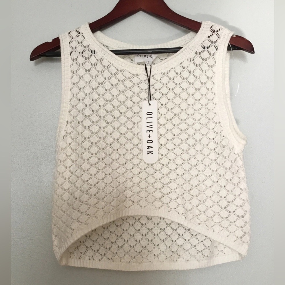 Olive & Oak Cream Crochet Knit Tank Top